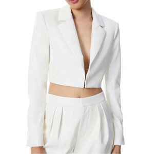Alice + Olivia Cropped White Satin Blazer